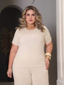 Women's Plus Size Set Of Sweatpants And Short-Sleeved Top - Income - View 7