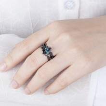 2pcs Women's Fashionable Zirconia Gun-Black Matching Rings, Personalized Jewelry