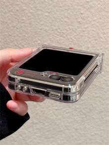 可爱红色蝴蝶结爱心透明折叠硬壳手机壳，兼容三星 Galaxy Z Flip7 Flip6 5 Z Flip 4 Z Flip3 INS 可爱透明防震保护后盖 - 草莓蝴蝶結 - 查看 7