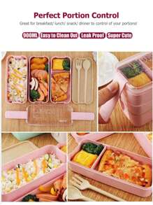 Caja de almuerzo de triple capa, 3 compartimentos, apta para microondas y lavavajillas, apilable, incluye tenedor y cuchara