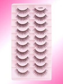 10pcs/Set Soft Natural Short False Eyelashes, Synthetic Mink Invisible Band Reusable Eyelashes, Fashionable Handmade Cartoon Design To Enlarge Eyes, Suitable For Daily, Work And Holiday