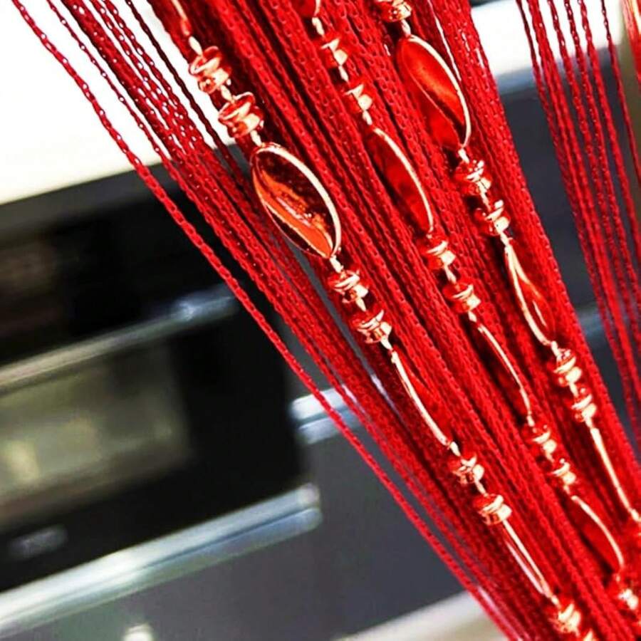 100cmX200cm Decorative Door String Curtain Beads Wall Panel Fringe Window Room Divider Blind For Wedding Coffee House Parts Door Divider Beads Tassel Screen Decoration (Colorfull 25) - 紅色 - 查看 1