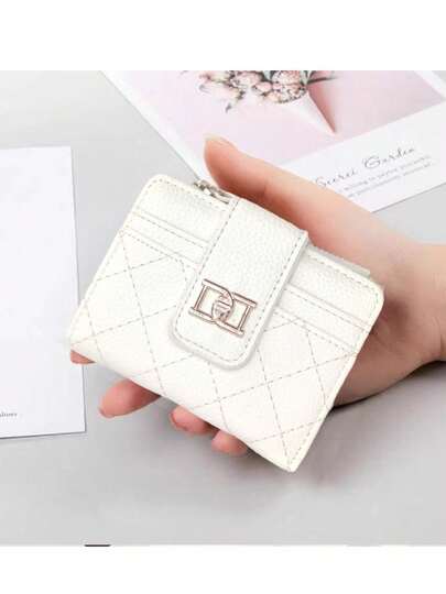 Carteira feminina curta de cor sólida, porta-cartões, pequena, portátil, feminina, de alta qualidade, com zíper, porta-moedas