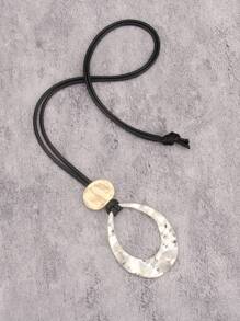1pc Fashion Oval Hollow Alloy Pendant Necklace, Unisex, Black Wax Cord Simple Hip-Hop Necklace, Suitable As Gift For Boyfriend Or Girlfriend