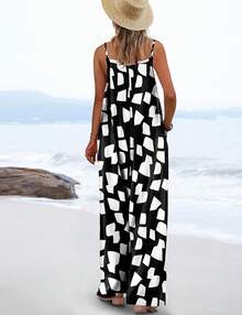 Women's Summer Boho Casual Jumpsuits Wide Leg Overalls Floral Print Baggy Rompers With Pockets PZZCR - 花卉 162 - 查看 3