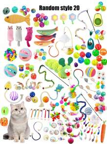 1/3/5/10/15/20 pièces Ensemble de jouets pour chats - Clochettes, Balles, Poteaux à griffer en sisal, Cannes de taquinage interactives, Jouets de souris, Fournitures pour animaux de compagnie, Cadeau d'anniversaire/fête