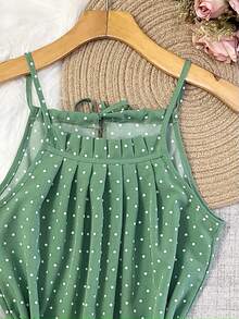 Polka Dot Tank Top With Tie At The Back, Women's Fashion - Màu xanh Bạc hà - Xem 2