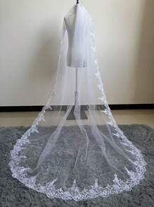 White Ivory Long Full Edge Lace Wedding Veil One Layer Tulle Bridal Veil With Comb Wedding Accessories Veu Velo Noiva