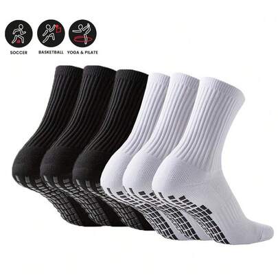 6 đôi tất chống trượt dùng cho bóng đá/thể thao có chấm bi, đế vải bông dày, thích hợp cho chạy bộ, bóng đá, bóng rổ, thể dục (6/4/3/1 đôi)