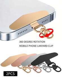 2pcs Rotatable Stainless Steel Phone Clip With Ultra-Thin Metal Pad & Secure Lanyard, Multi-Pack - Mobile Phone Holder Accessory With 360° Swivel