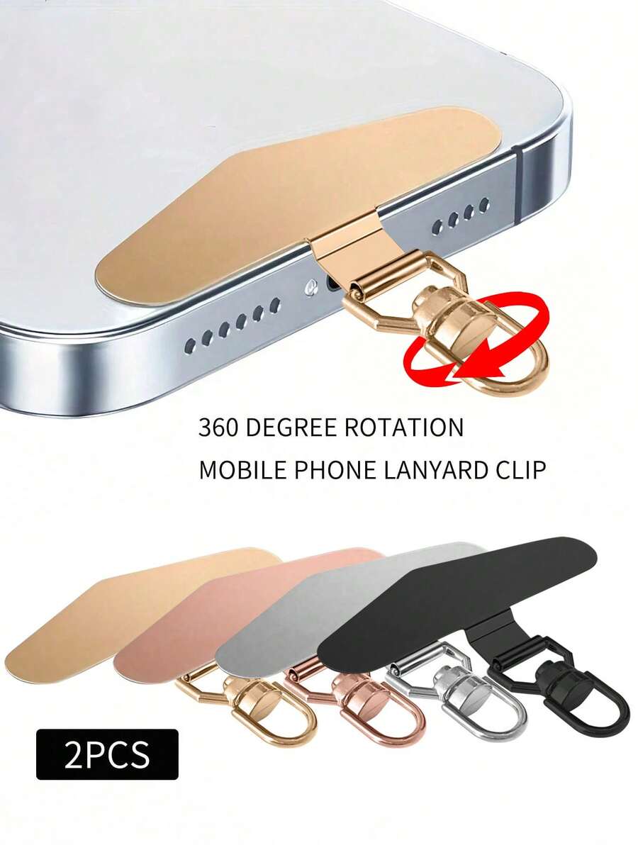 2pcs Rotatable Stainless Steel Phone Clip With Ultra-Thin Metal Pad & Secure Lanyard, Multi-Pack - Mobile Phone Holder Accessory With 360° Swivel