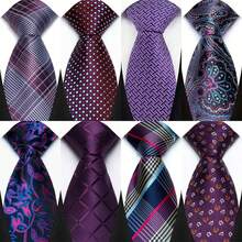 Corbata de lujo de 8CM para hombre, corbatas a cuadros florales a rayas de Color púrpura para hombre, corbata tejida de Jacquard para novio, corbata para de boda y negocios TFYP - 08 - Ver 1