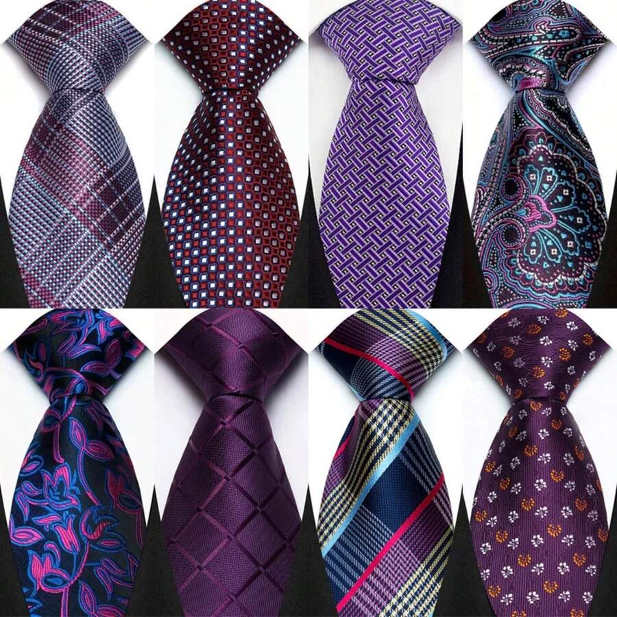 Corbata de lujo de 8CM para hombre, corbatas a cuadros florales a rayas de Color púrpura para hombre, corbata tejida de Jacquard para novio, corbata para de boda y negocios TFYP - 08 - Ver 1