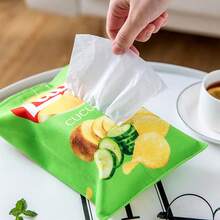 1pc Creative Potato Chip Style Tissue Box Cover, Cute Cloth Tissue Holder For Living Room, Car, Foldable Paper Towel Bag, Home Paper Napkin Storage, Space-Saving - Multicolor - View 3