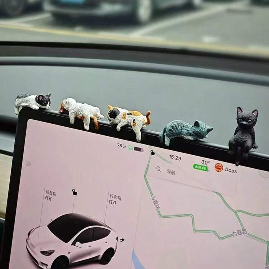 5件可爱PVC猫雕像，微型景观雕塑，花园小雕像摆件，适合家居、车内和桌面装饰，生日礼物。款式随机搭配。 - 彩色 - 查看 1