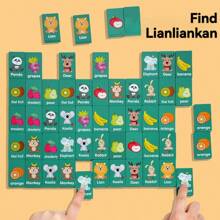 Jogo Educacional de Desenvolvimento Lógico e de Pensamento, Brinquedo com Peças de Madeira em Formato de Animais e Frutas, Combinar, Conectar 4, Memória, Dominó, Xadrez
