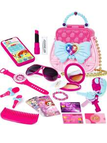 1 Set de juguetes de maquillaje de juego de roles para niños, regalo de cosméticos de princesa con accesorios para niñas