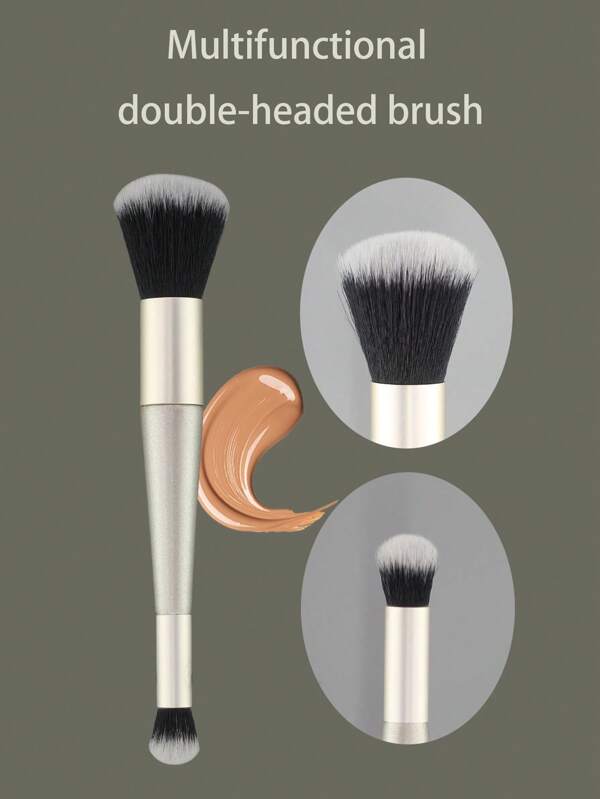 2-In-1 Champagne Makeup Brush, With Foundation Brush And Concealer Brush At Each End, Suitable For Cream Foundation, Mineral Powder And Blush, Portable For Travel