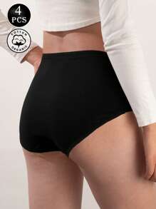 4 peças/conjunto Calcinha de Cintura Alta de Plus Size para Mulheres, Calcinha Triangular de Cor Pura e Controle de Barriga sem Costura, Roupa Íntima Básica