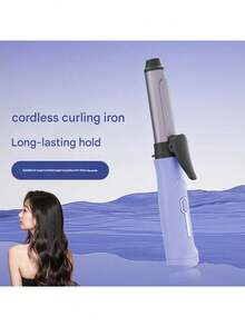 无线充电卷发棒，无线卷发棒（3档），旅行迷你直发器 2600mAh，二合一电池供电直发器/卷发器，适合长发和短发，2600mAh 电池容量 - 粉色 - 查看 3