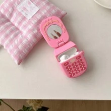 Adorable Phone Shape Earphone Case, Pink 520 Headphone Pouch, Earphone Box For Girlfriend, Silicone Shock-Proof Cover For AirPods 1/2/3/4/Pro With Mini Mirror, Gift