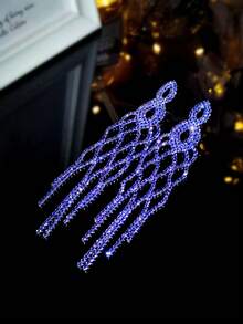 时尚优雅仿钻石和水钻长流苏耳环 - 裸鑽水鑽超長流蘇耳環 - 查看 14