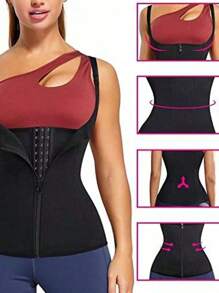 1pc Women Sports Waist Trainer Vest With Zipper Compression Bustier Shapewear, Adjustable Shoulder Strap Exercise Waist Belt Suitable For Workout Home Sports And Walk