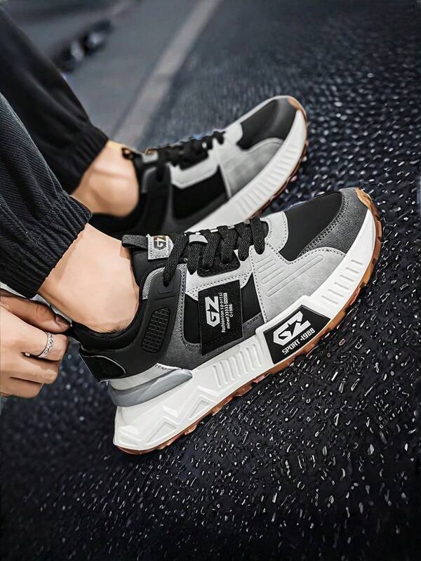 Men's Fashion Chunky Contrast Color Chunky Sneakers, Breathable Comfortable Sport Shoes, Lace-Up Running Shoes For Outdoor