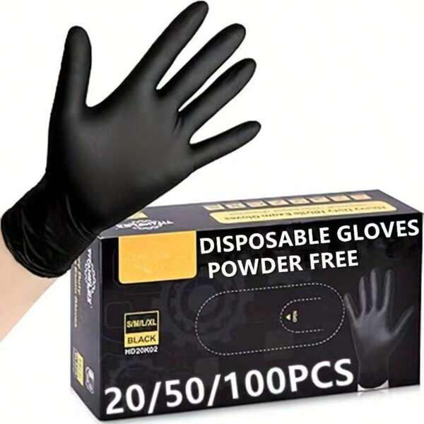 20/50/100 Guantes desechables de nitrilo negros para pintura, manualidades, limpieza y manipulación de alimentos, cuidado de la belleza y las uñas - Artículos esenciales de limpieza del hogar (sin caja)