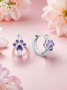 1 Paar 925 Sterling Silber Hypoallergene süße Katzen Pfoten Ohrringe - besetzt mit funkelndem lila Zirkonia, charmant und niedlich. Perfekt für Mädchen Frühling/Sommer Alltag oder Zusammenkünfte, ideal als Geburtstags-/Feiertagsgeschenk für Mädchen oder Freundinnen