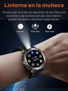 Smartwatch resistente con pantalla redonda grande de 1.7 pulgadas para hombres de la marca Effeokki, con llamadas inalámbricas, pantalla IPS, medición de altitud y presión atmosférica, brújula, linterna LED, batería de 600 mAh, resistente al agua IP68, talla grande de 100 modos deportivos y rastreador de actividad física compatible con iPhone y Android - Pantalla redonda/correa negra - Ver 6