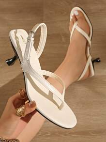 French Style Women's High Heel Sandals, Summer New Slim Strap High Heel Backstrap Kitten Heel Flip Flops, Sexy