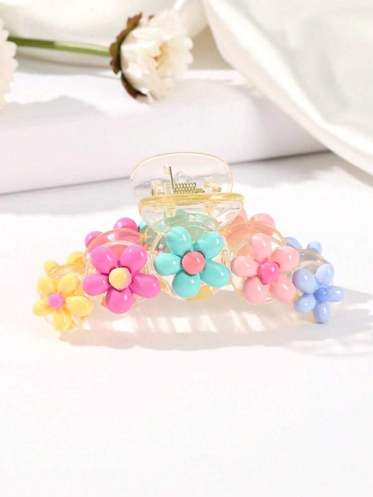 1pc Candy-Color Dopamine Flower Y2K Glitter Five-Pointed Star Hairclip, Sweet Style Hair Claws Claw Clips Hair Clips Hair Jaw Clip Hair Clamps Hair Clutch Hair Catcher Clip, Beach Accessories - Multicolor - View 2
