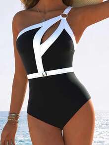 1pc Solid Color Casual Elegant Sexy Hollow-Out Knit Fabric Open Ring Buckle Vacation Beach Travel Sports & Fitness Dress, Suitable For All Seasons