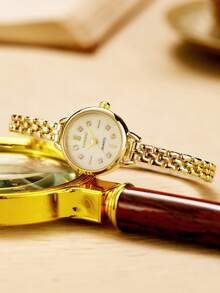 LIANDU 1pc Fashion Creative Versatile Petite Personalized Women's Quartz Watch, Round Minimalist Dial, Alloy Strap, Suitable For Sisters, Couples, Daily Wear And Holiday Gifts - Gold - View 4