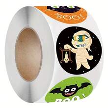 500 张万圣节贴纸 - 8 种恐怖设计（南瓜、蝙蝠、蜘蛛、女巫帽、鬼屋、蝙蝠与月亮、BOO！） - 耐用粘合剂，适用于派对装饰、礼品包装、信封 - 万圣节派对用品、节日装饰、经典主题、多线卷学校用品、返校