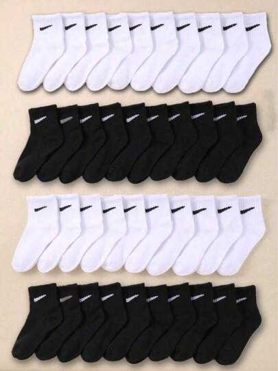 10/5 pares de calcetines negros y blancos para niños apropiados para el uso diario, para niños y niñas, de talla media