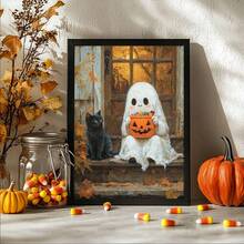 1 件鬼魂和黑猫与万圣节糖果海报、异想天开的万圣节墙壁艺术、可爱的幽灵门廊场景、秋季装饰印刷、帆布墙壁艺术、房间装饰美学、家居装饰、房间海报、房间装饰用品、浴室装饰。 - 1pc - 查看 2