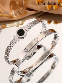 Camhanno Conjunto de 2 pulseiras vintage multicoloridas de aço inoxidável com design exclusivo em formato de coração para uso diário, presente perfeito para homens e mulheres, joias da moda