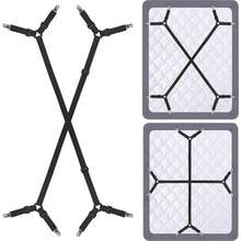 2pcs Adjustable Bed Sheet Clips - Heavy Duty Nylon Elastic Bands With Buckles, Fits Mattresses, Tablecloths, And Sofa Covers - Black, Spot Clean Only, Bedding Accessories, Sheet Fastener, Criss-Cross Design, Durable Fabric Clips, Home Organization, Practical Design, Sturdy Construction, Household Essential