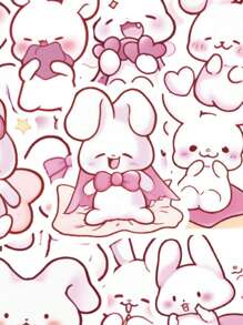 50 件粉色兔子贴纸手册笔记本电脑手机壳行李滑板头盔装饰贴花，适用于学校用品，返校 - 彩色 - 查看 1