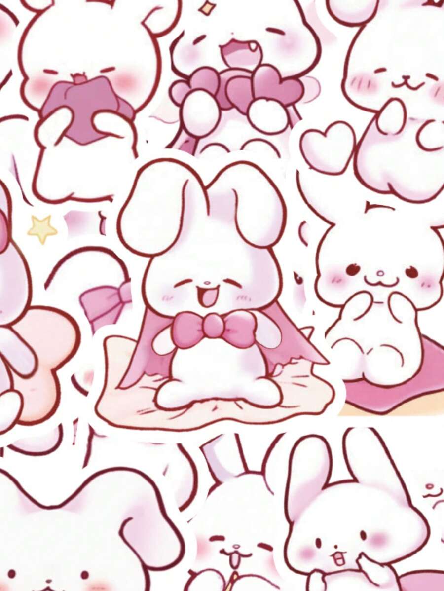 50 件粉色兔子贴纸手册笔记本电脑手机壳行李滑板头盔装饰贴花，适用于学校用品，返校 - 彩色 - 查看 1