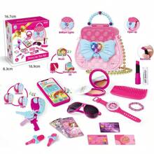 1 Set de juguetes de maquillaje de juego de roles para niños, regalo de cosméticos de princesa con accesorios para niñas