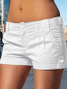 休闲百搭通勤纯色低腰短裤 - 白色 - 查看 5
