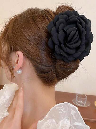 1 Stück Damen Einfarbige Stoff Oversized Mehrschichtige Rose Blume Haarspange, elegante große Größe Dutt Spange, geeignet für Versammlungen, Tänze, Partys und den täglichen Gebrauch, süß und modisch für Campus Haarzubehör Elegante Haarkralle Damen Krallenklemmen, schwarzes Haarzubehör Herbst Winter für Urlaubsoutfits Frau