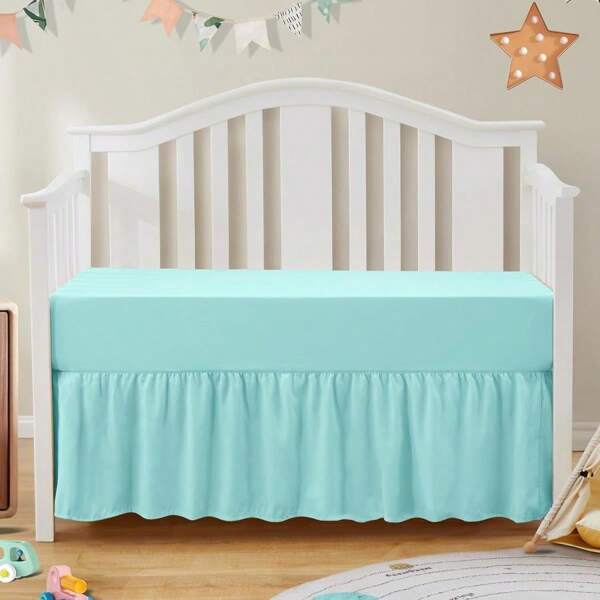 SiinvdaBZX 2-Piece Set Ruffled Crib Skirt &Amp; Soft Microfiber Fitted Crib Sheet, 52&#34;X28&#34; + Adjustable Elastic 14&#34; Drop, Fit For Baby Standard Crib &Amp; Nursery Toddler Bedding (Aqua Blue)