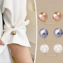 3 piezas de broches anti-exposición, alfileres simples e invisibles para fijar la ropa, pasadores decorativos versátiles para ajustar la longitud de la cintura de los pantalones, sin daños a la ropa sin coser, broches de perlas dobles, botones para ajustar la longitud del pantalón