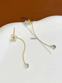 1雙極簡風格長款水鑽鑲嵌前後穿著懸垂耳環,獨特和時髦 - 金黃色 - 查看 4