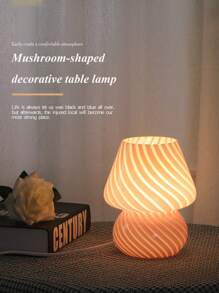 1 قطعة مصباح طاولة على شكل فطر جميل، بأنماط شريطية ونقط متناثرة، يعمل بالطاقة عبر USB، له تعديل لثلاثة ألوان، جسم زجاجي، مناسب لغرفة النوم والمعيشة والمكتب والدراسة، مصباح ديكور، إضاءة ليلية LED.