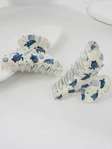 1 pezzo Accessorio per capelli a forma di tartaruga stampato - Fermaglio per capelli antiscivolo, adatto per donne, adatto per code di cavallo alte, chignon e uso quotidiano, accessorio per capelli con disegno animale bianco e blu, acconciatura con coda di cavallo, motivo vivace, comodo da indossare, accessorio per capelli di moda casual